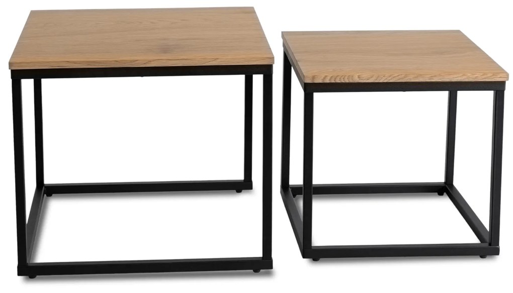 Zestaw Stolików Kawowych CARMI Dąb Złoty/Czarny do Salonu Loft