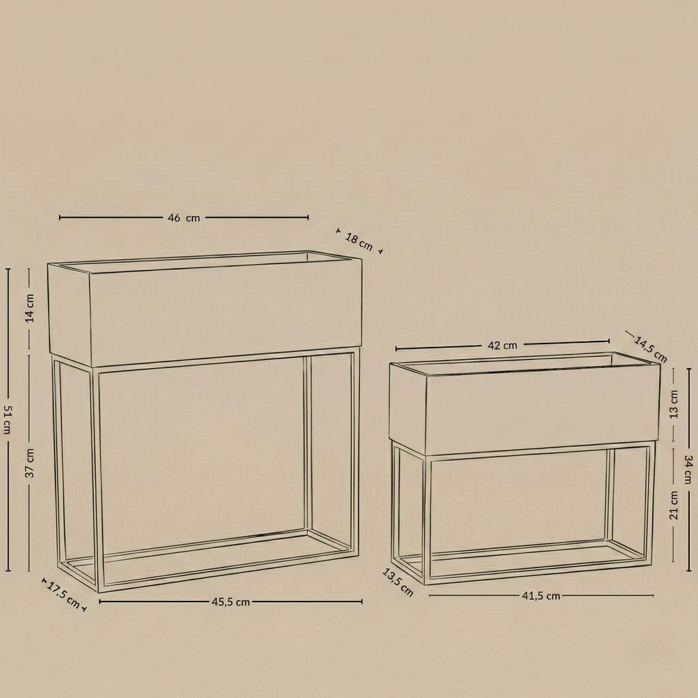 Kwietniki loft metalowe podłużne TINO, 2 stojaki