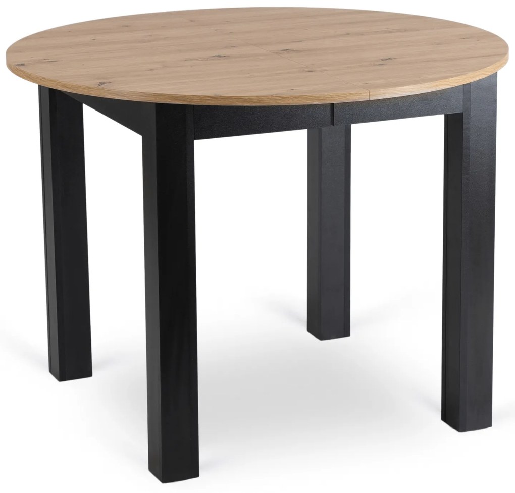 Zestaw Stół Okrągły Rozkładany HARRY 102-142 cm Dąb Artisan/Czarny i 6 Krzeseł Tapicerowanych ROBIN Szarych Nowoczesnych