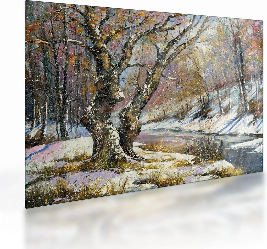 Obraz na szkle namalowanego zimowego krajobrazu (70x50 cm)