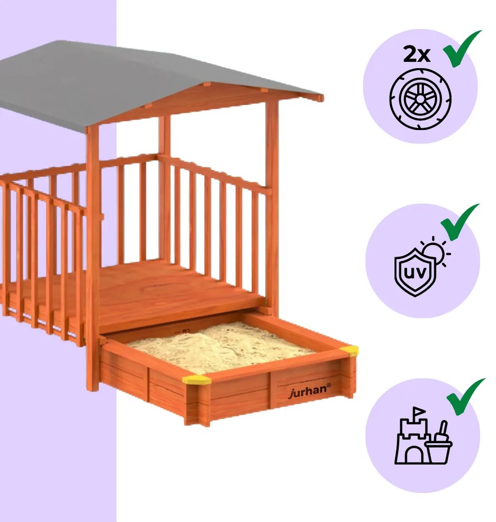 Piaskownica z werandą SUNNY, 130x130x143cm, brązowa/szara Jurhan