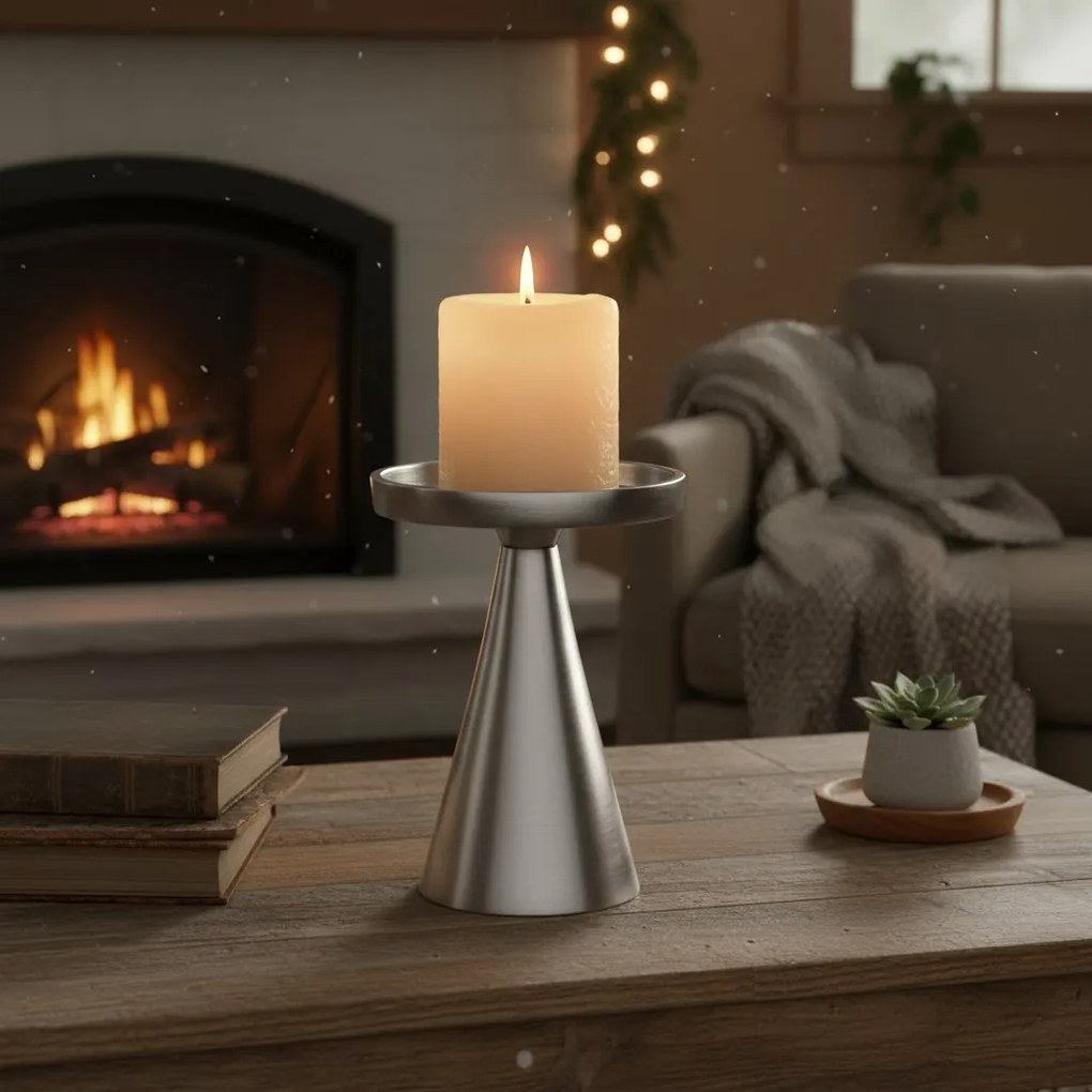 Świecznik dekoracyjny, srebrny, 13 cm