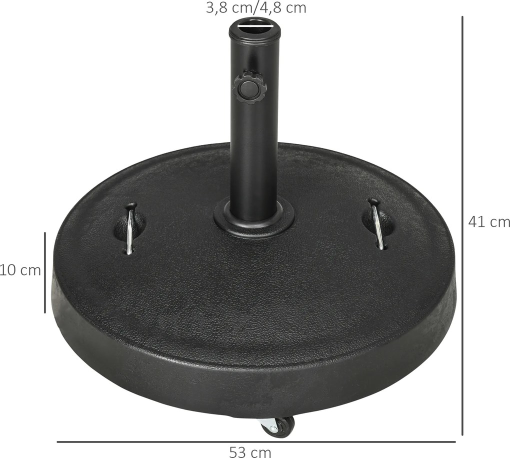 Outsunny Stojak na parasol Uchwyt na parasolowy Uchwyt na parasol, odporny na warunki atmosferyczne, z kołami, Ø53 x 41W cm, Czarny