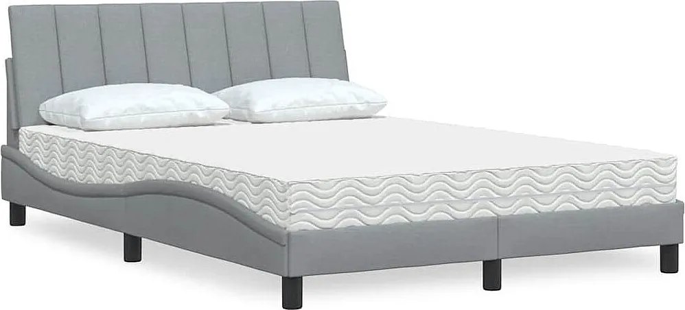 Łóżko dla dorosłych Hanko jasnoszare 120x200 cm z materacem piankowym H2/H3 i poduszką zagłówkową z poliestrowej tkaniny