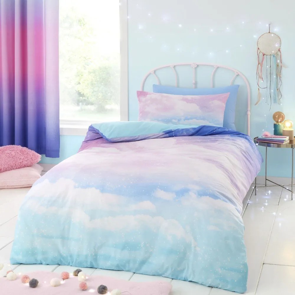 Niebiesko-różowa pościel dziecięca dwuosobowa 200x200 cm Ombre Rainbow Clouds – Catherine Lansfield