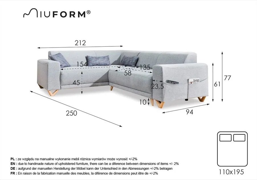 Beżowy rozkładany/ze schowkiem narożnik (lewostronny/w kształcie litery L) Classy Sophie – Miuform