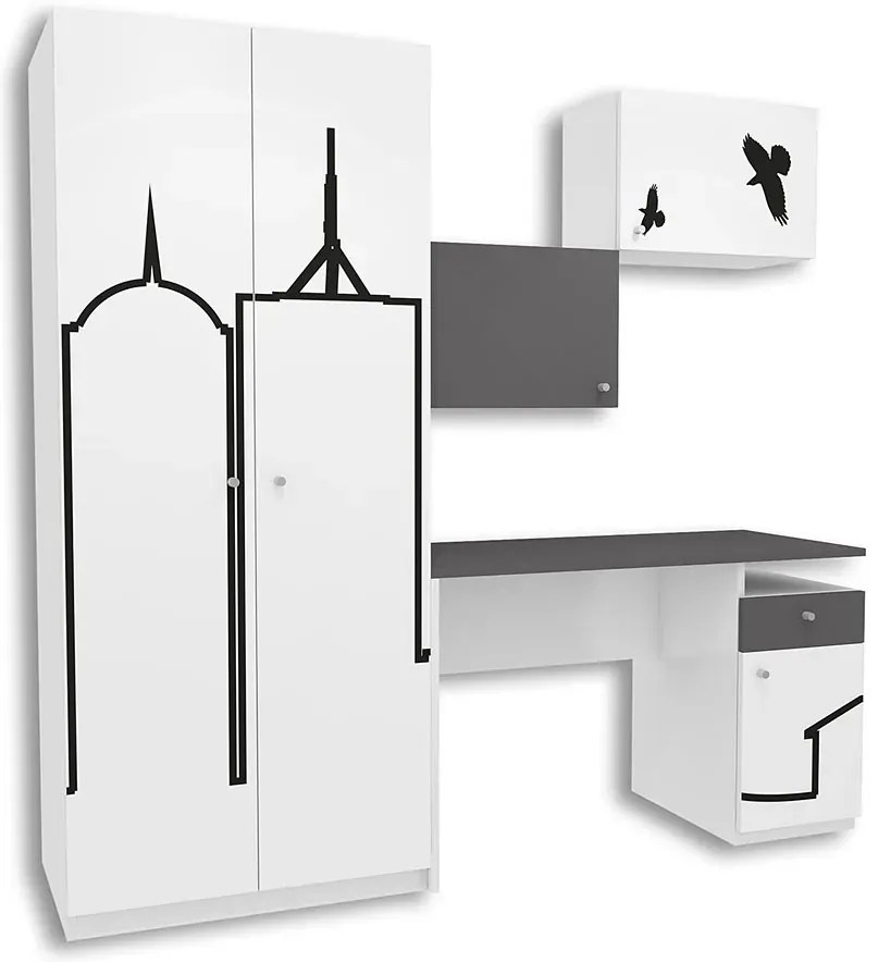 Biało-grafitowy komplet mebli młodzieżowych D0-K07