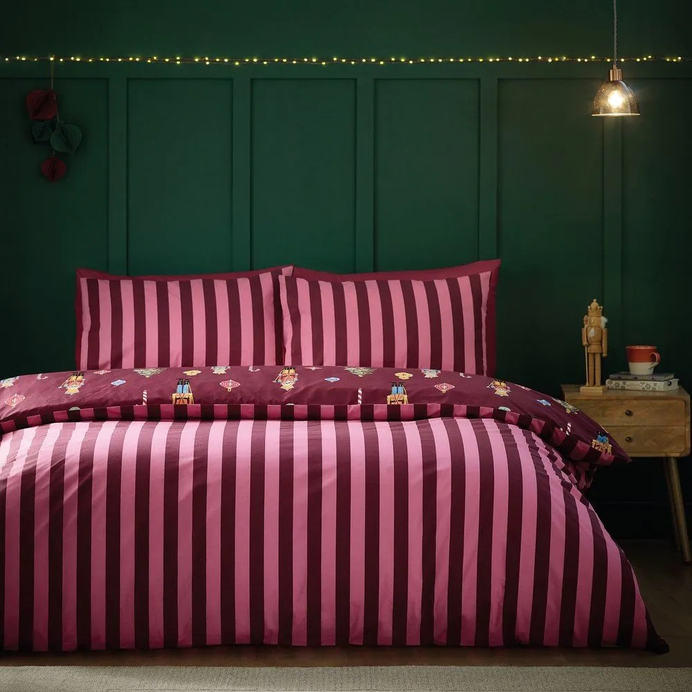 Różowo-fioletowa pościel dwuosobowa 200x200 cm Nutcracker Stripe – Catherine Lansfield