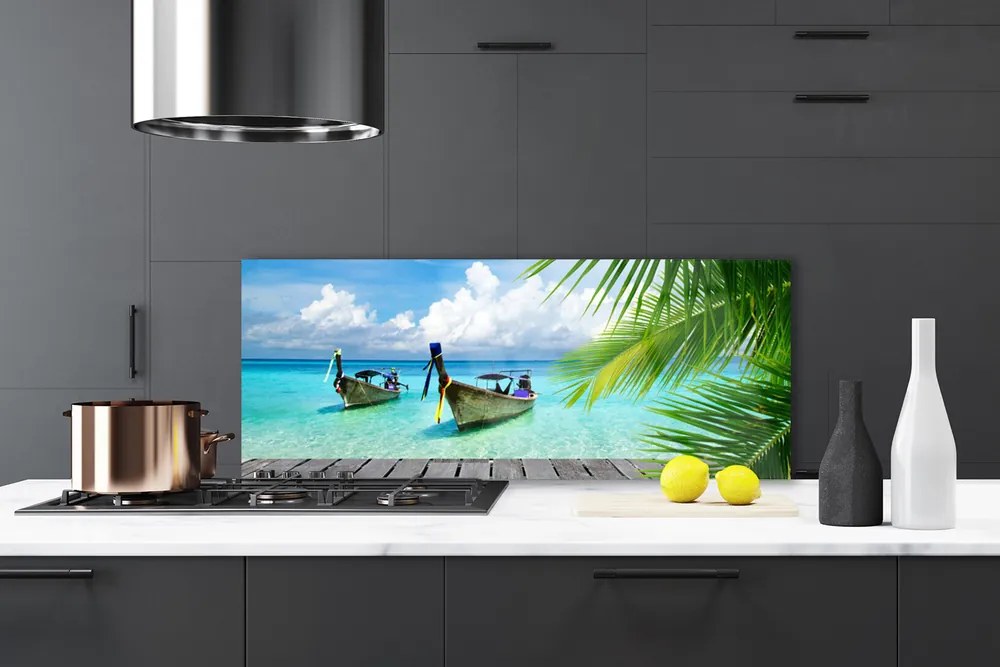 Panel Szklany Kolorowe Łodzie na Falach