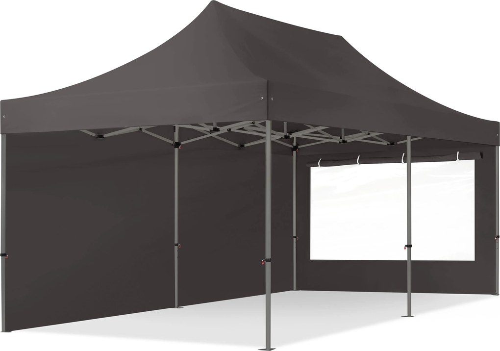 TOOLPORT 3x6 m Namiot Ekspresowy, PREMIUM Stal 40mm, ze ścianami bocznymi, okna panoramiczne, ciemnoszary - (600077)