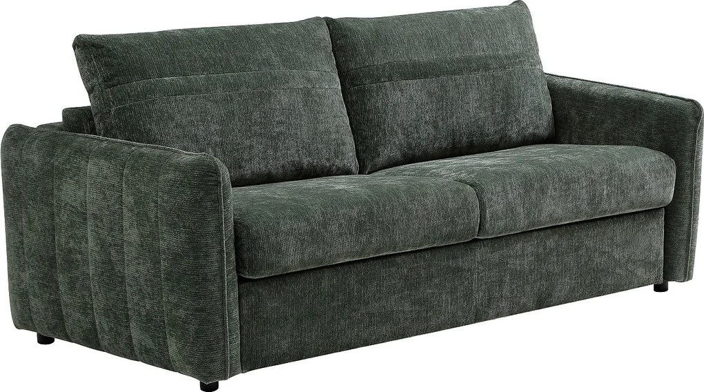 Kanapa  3-osobowa rozkładana typu express z tkaniny teksturowanej zielonej  - Powierzchnia spania 145 cm MALOGU