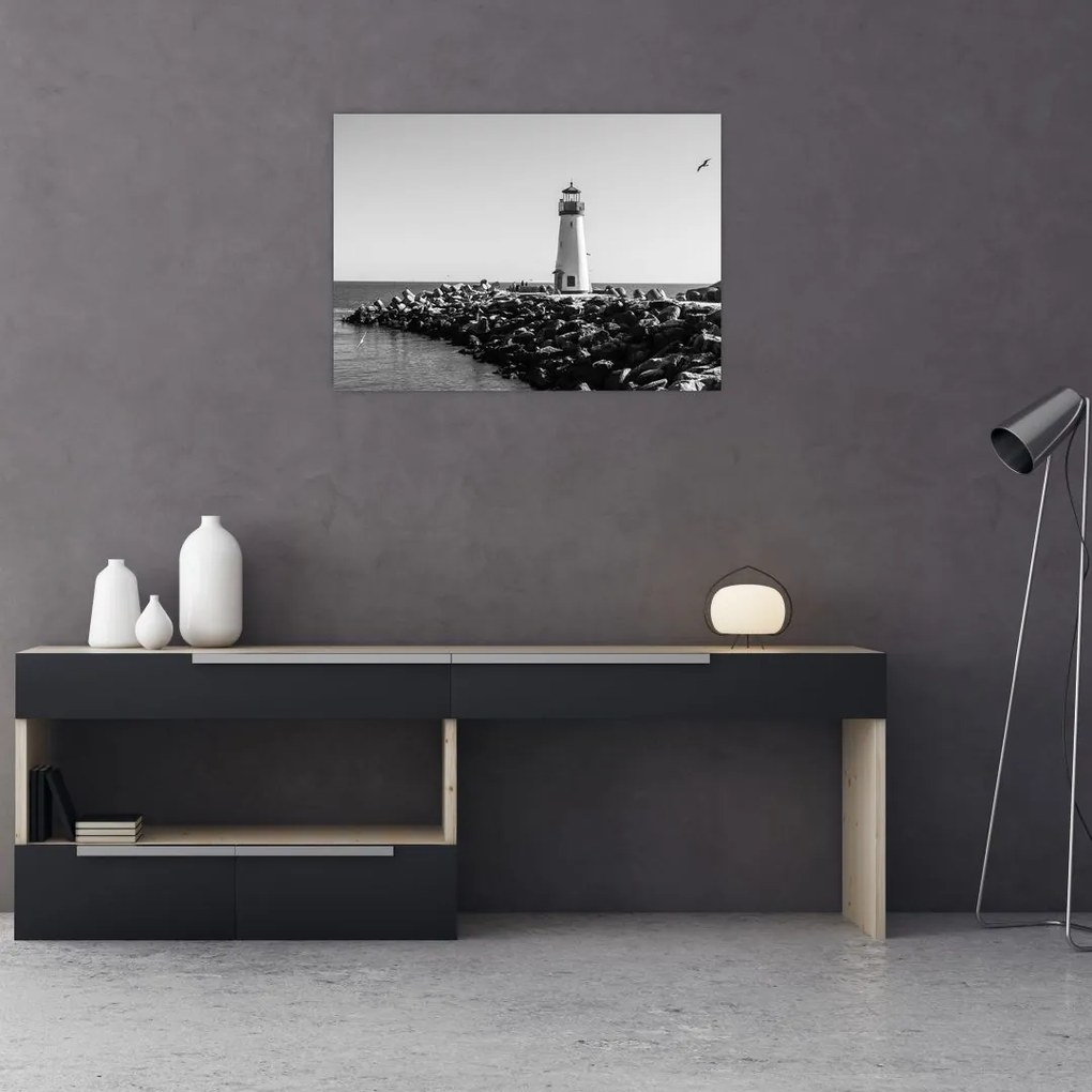 Obraz - Latarnia morska na wybrzeżu, Santa Cruz, Kalifornia (70x50 cm)