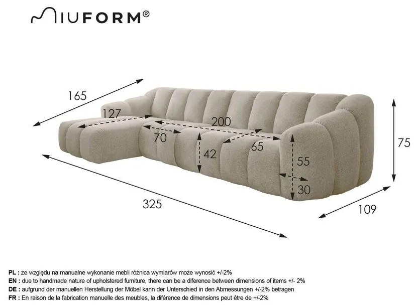 Beżowy narożnik (lewostronny/z szezlongiem) Shell – Miuform