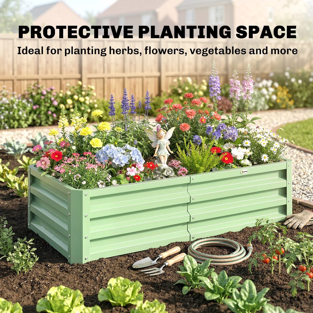 Outsunny Wysokie Grządki Pflanzkasten, odporny na pogodę, otwarte dno, stal ocynkowana, 120 cm x 60 cm x 30,5 cm, Zielony