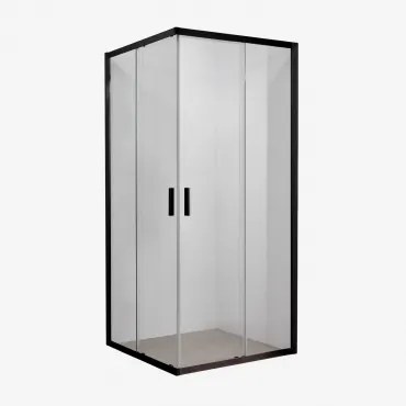 Kwadratowa Kabina Prysznicowa Z Drzwiami Przesuwnymi, Szkłem Hartowanym 6 Mm I Aluminium Brent Transparent & Czarny Matowy & 90 X 90 X 195 Cm - Sklum