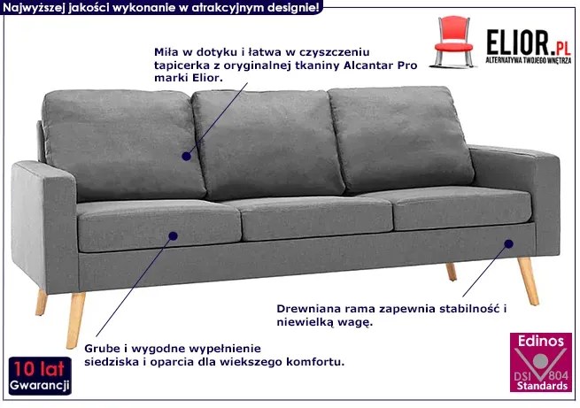 3-osobowa szara kanapa - Eroa 3Q