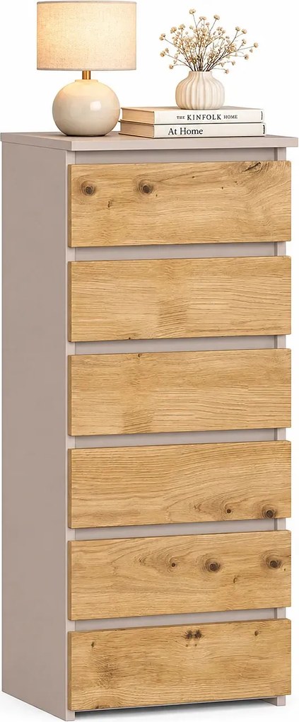 Minimalistyczna komoda z 6 szufladami kaszmir dąb artisan P7-B00