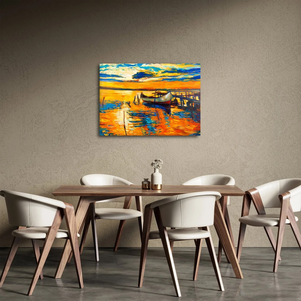 Obraz - Łódź o zachodzie słońca (70x50 cm)