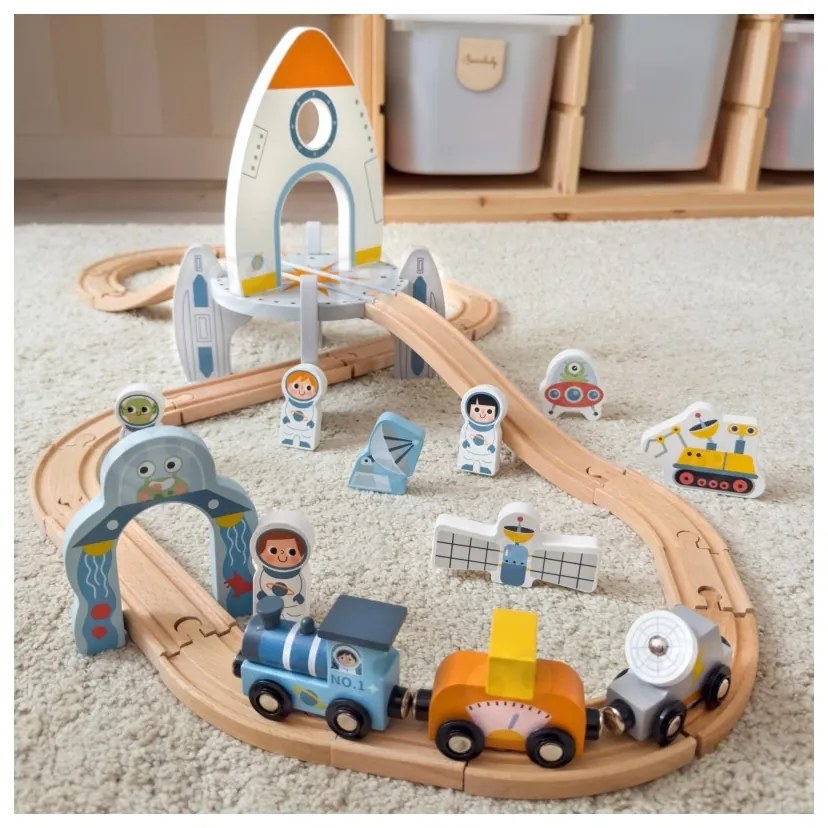 Tooky toy drewniana kolejka kosmiczna zestaw tory
