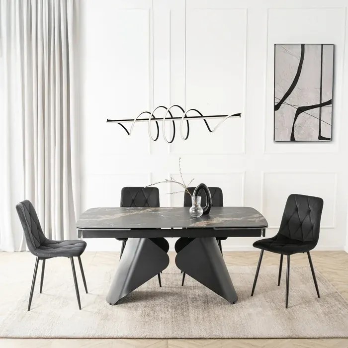 Stół Rozkładany Prostokątny VERONA 160-240 cm Ceramiczny Czarny Marmur/Czarny Loft