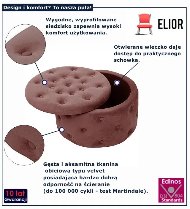 Pikowana pufa do salonu brudny róż B1-H06