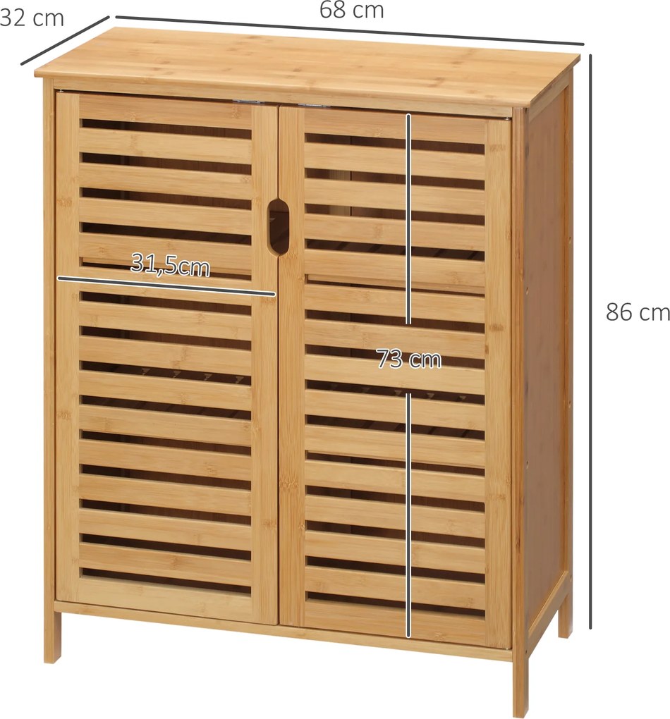 kleankin Szafka łazienkowa, Bambusowy szafek z lamelami do łazienki, korytarza, kompaktowy rozmiar, dużo miejsca do przechowywania, Drewno naturalne