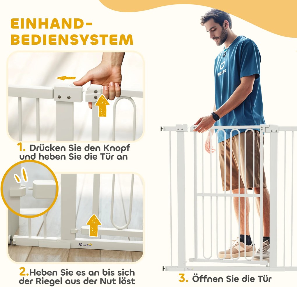 PawHut Bramka dla zwierząt domowych wysokości 94 cm na ramy drzwiowe, korytarze i schody, szerokość 76-104 cm, z metalu i plastiku, biała
