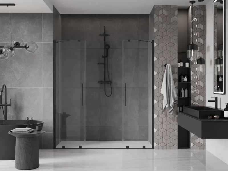 Mexen Velar Duo drzwi prysznicowe rozsuwane 170 cm, transparent, czarne - 871-170-000-02-70