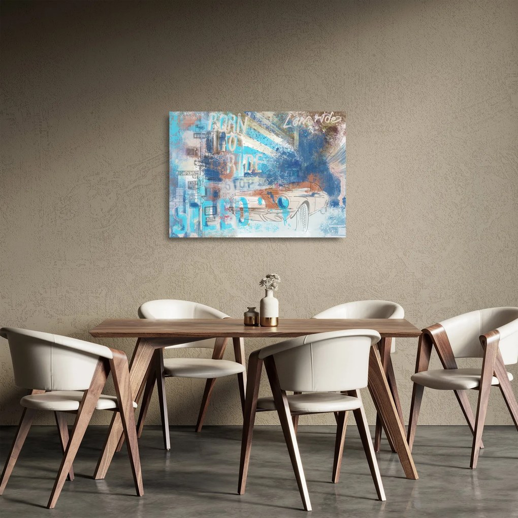 Obraz na szkle - Urodzony, by jeździć, niebieskie odcienie (70x50 cm)