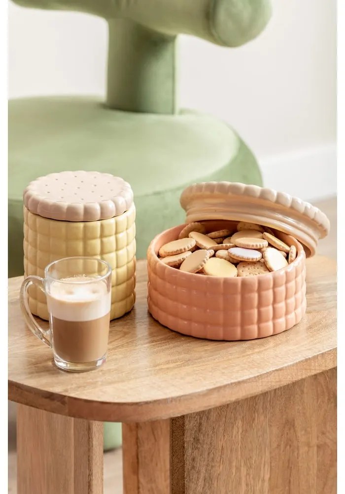 Jasnożółty ceramiczny pojemnik dekoracyjny ø 14x15 cm Biscuit Box – PT LIVING