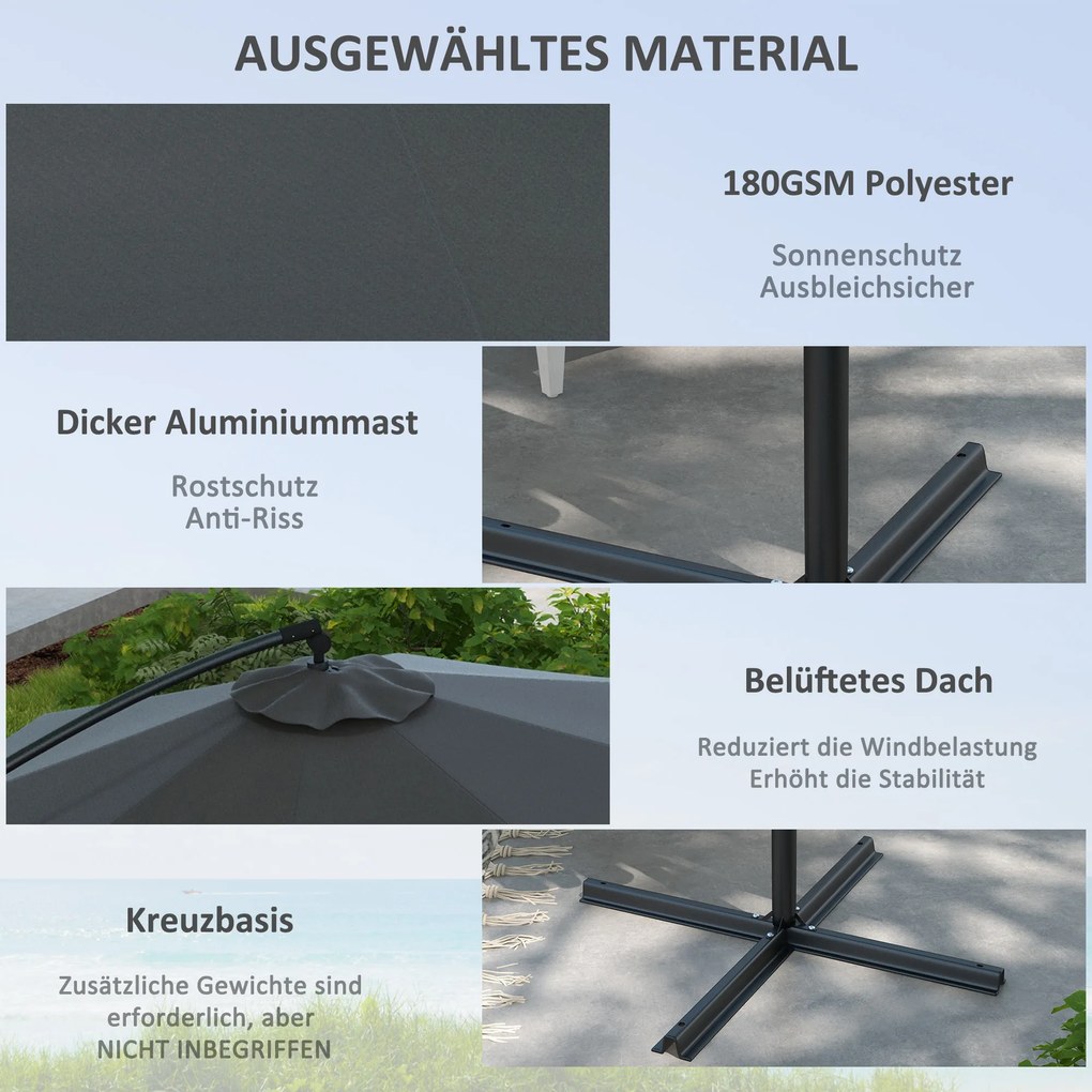 Outsunny Parasol Ampelowy, z Krzyżową Podstawą, 293 x 293 x 260 cm, Szary