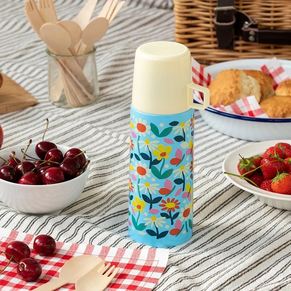 Niebiesko-kremowy termos dla dzieci 350 ml Butterfly Garden – Rex London