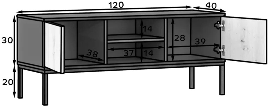 Szafka RTV LANZZI 120x40 cm, czarna/dąb artisan