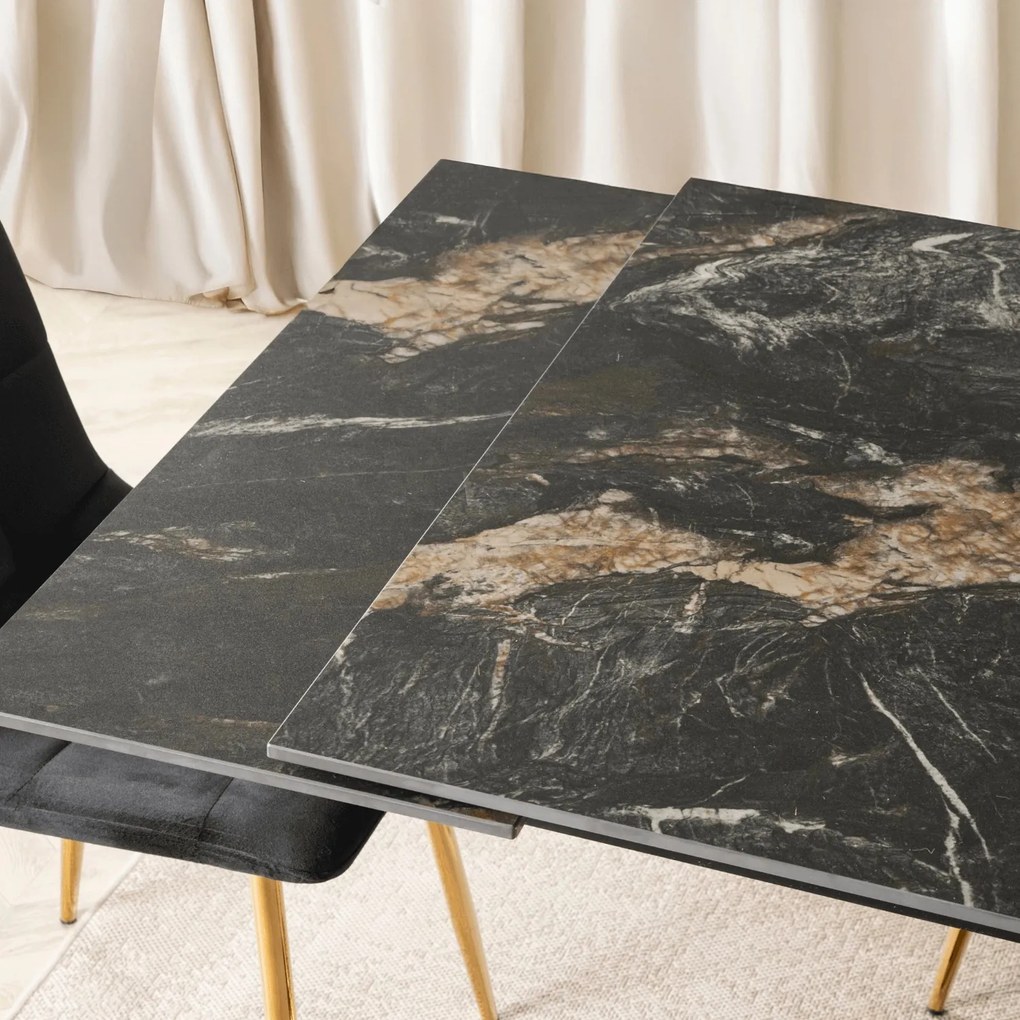 Rozkładany stół ceramiczny Ibiza 160-240 cm, czarny marmur/złoty