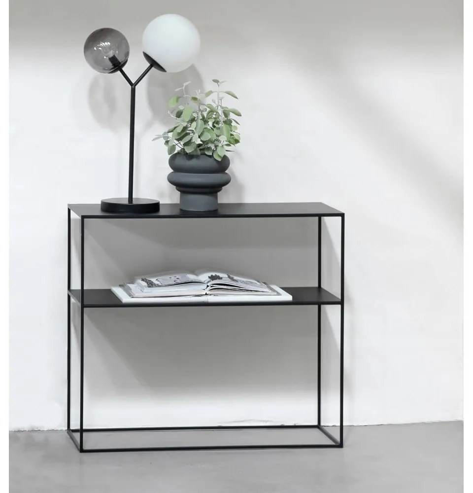 Czarna metalowa konsola 35x90 cm Pebble – Unique Furniture