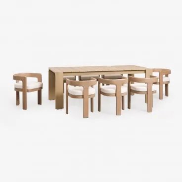 Zestaw Stołu Prostokątnego 220x100 Cm Z Drewna Akacjowego Mirelen Oraz 8 Krzeseł Jadalnianych Z Drewna Akacjowego I Tkaniny Bouc Jasny Akacjowy Brąz -