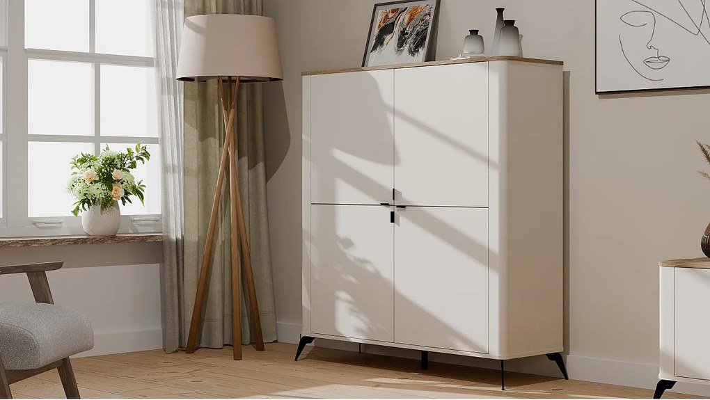 Komoda CORDOBA 4D | Kaszmir Dąb Castello | 125x43x135 cm | 8 Półek Salon