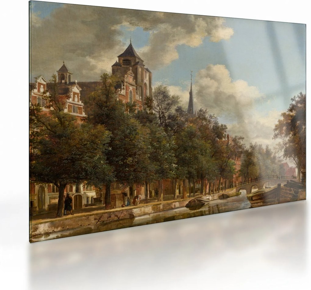 Obraz na szkle - Jan van der Heyden, View Down a Dutch Canal, reprodukcje (70x50 cm)
