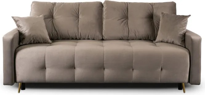 Sofa z Funkcją Spania SEUL Rozkładana Dwuosobowa Welurowa Beżowa Nowoczesna do Salonu