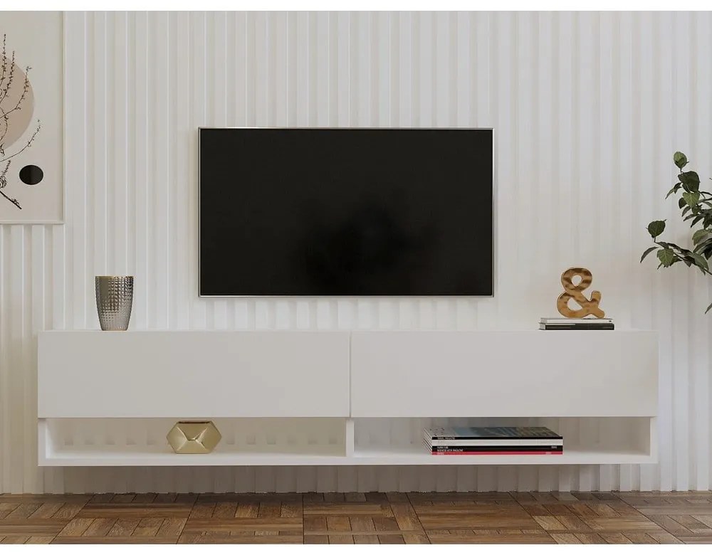 Biała szafka pod TV 141x31x30 cm Arges – Kalune Design