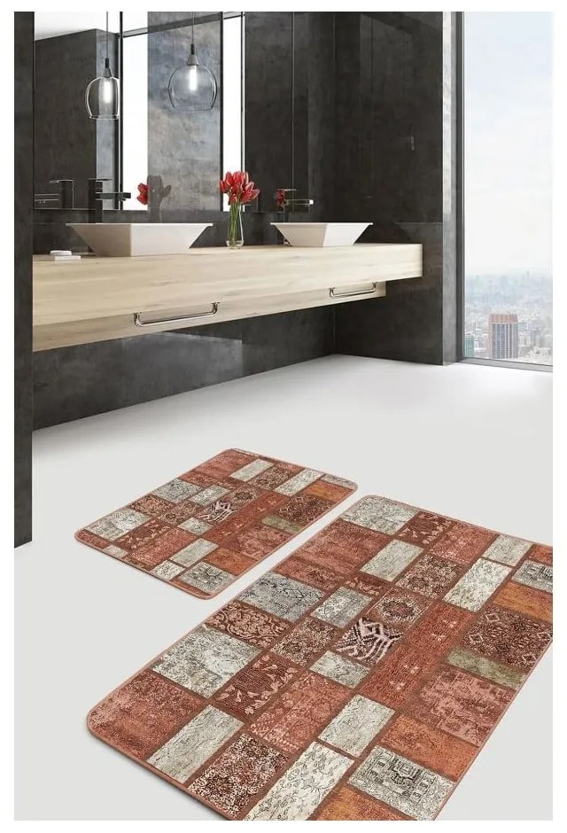 Brązowe aksamitne dywaniki łazienkowe zestaw 2 szt. 60x100 cm – Mila Home