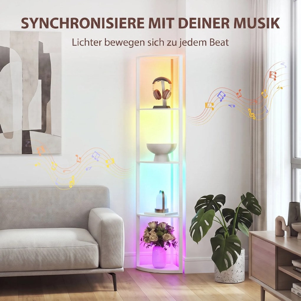 HOMCOM LED Lampa stojąca 5-stopniowa ściemnialna z półką, RGB zmiana kolorów, pilot | Aosom PL