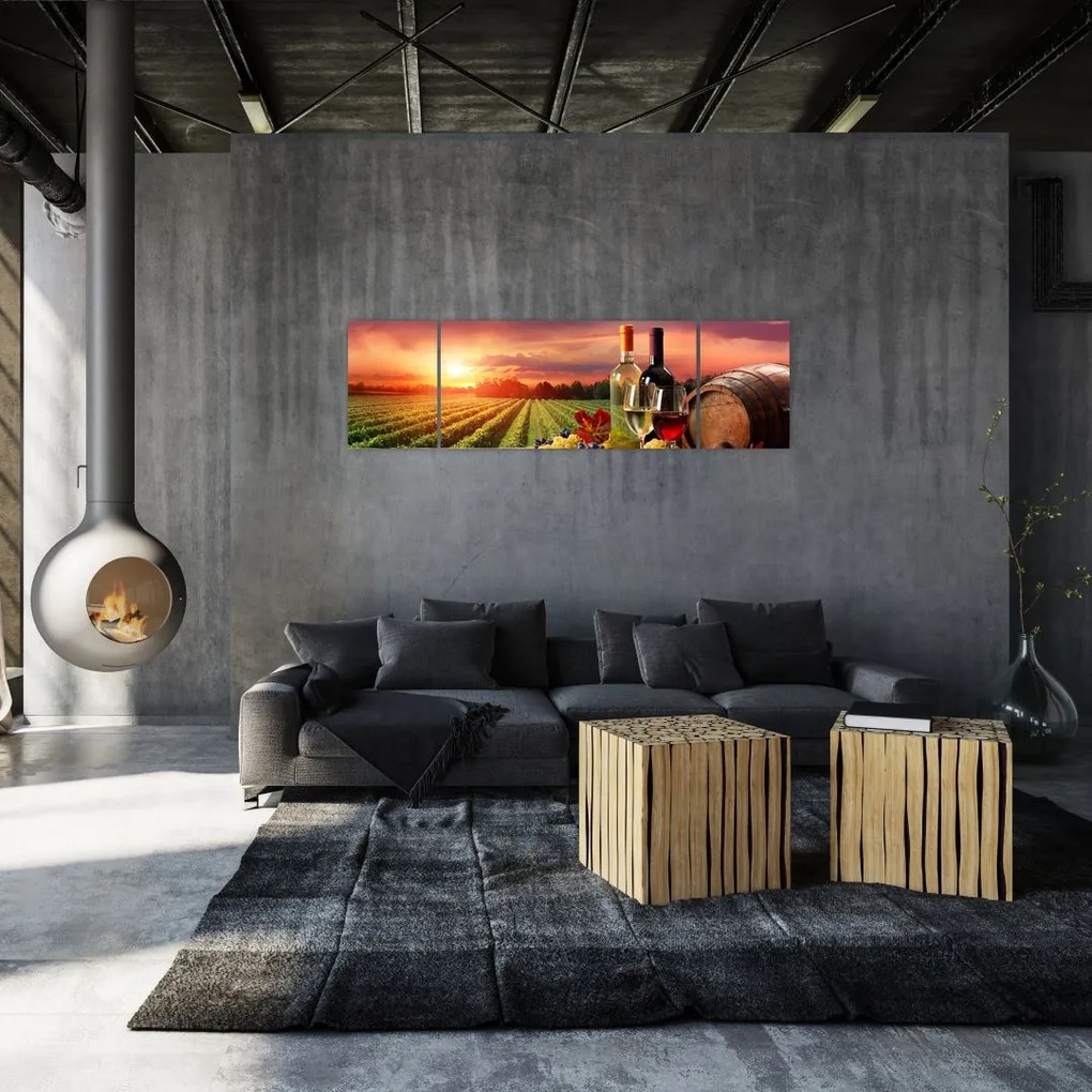 Obraz winnicy z winem (170x50 cm)
