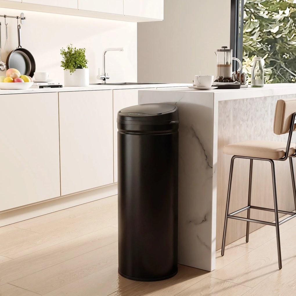 HOMCOM 50 L Kosz na śmieci z czujnikiem i funkcją Soft-Close, bezdotykowy kosz ze stali nierdzewnej do higienicznej kuchni