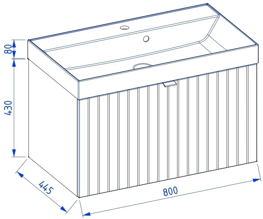 Szafka łazienkowa wisząca zielona lamelowy front 80 x 45 cm z umywalką z otworem CUSCO