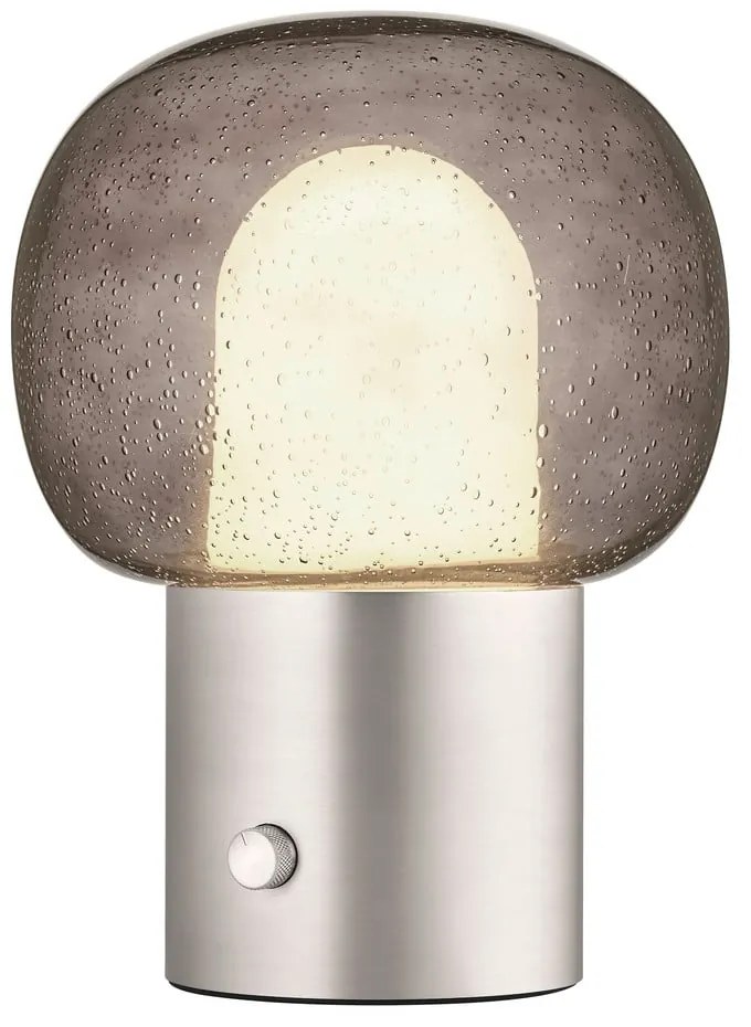 Aluminiowa lampa stołowa LED w kolorze srebra ze szklanym kloszem (wysokość 32 cm) Iris – Blomus