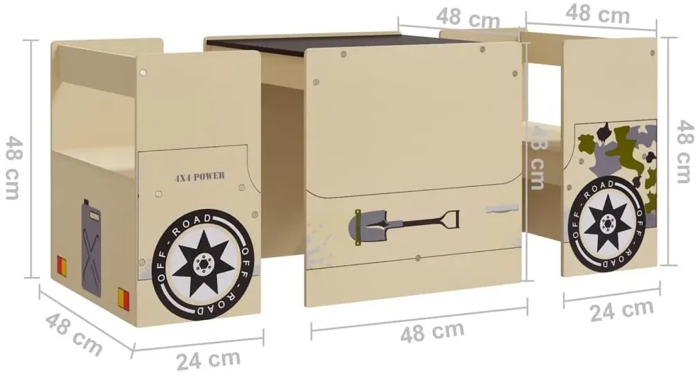 Stolik z krzesełkami dla chłopca na kształt wozu wojskowego M9-S09