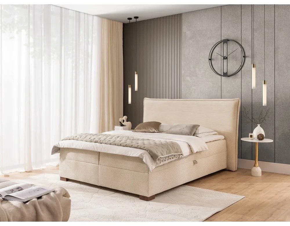 Beżowe łóżko kontynentalne ze schowkiem 200x200 cm Lysa – Ropez