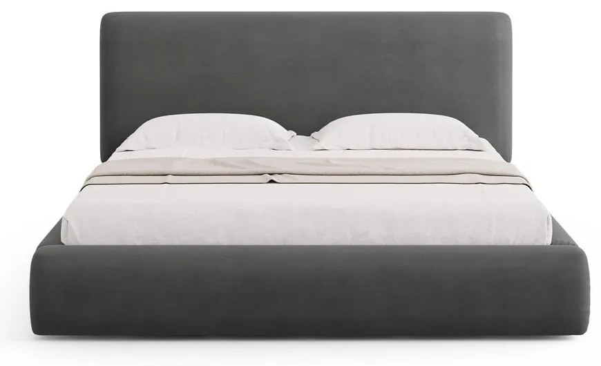 Szare tapicerowane łóżko dwuosobowe ze schowkiem i stelażem 140x200 cm Colonel – Cosmopolitan Design