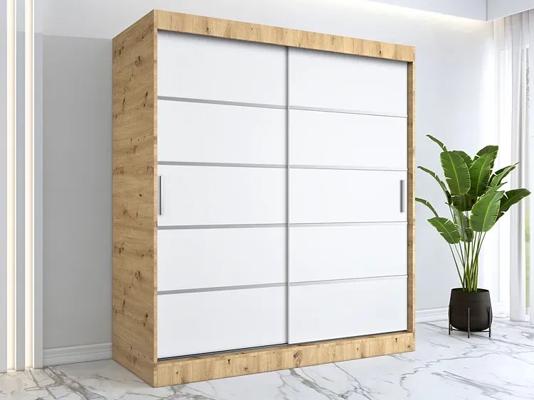 Szafa przesuwna dąb artisan + biały 180 cm - Bohosa 5X